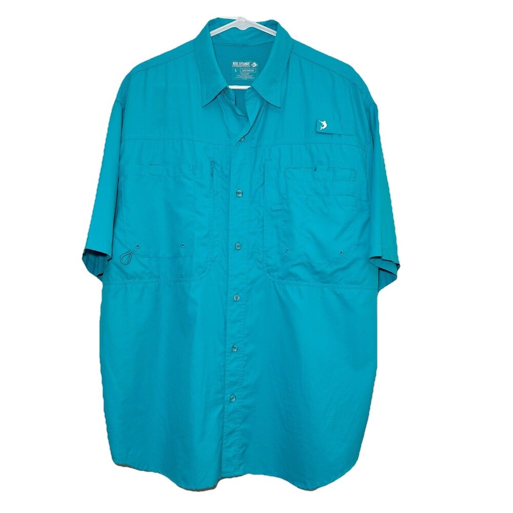 Reel Legends Fishing Shirt Mens L Teal Vented Performance Short Sleeve Outdoor